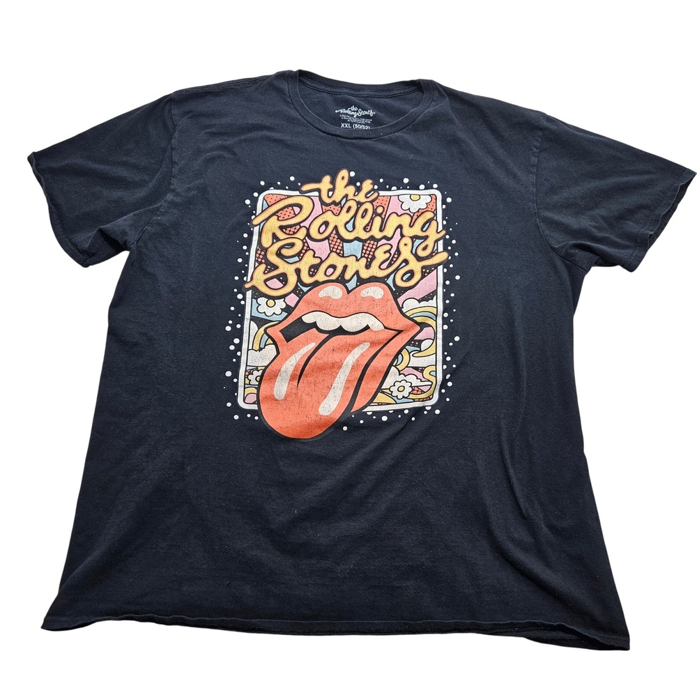 The Rolling Stones Graphic T-Shirt XXL Black Psychedelic Tongue Logo Rock‎ Band